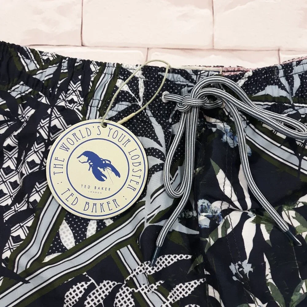 Ted Baker Swim Trunks Mens Size 7 Beach Surf Elastic Waist Lined Lobster‎ Navy
